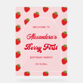 Aardbei 1e verjaardagsfeestje Welkom Acryl Bord (Voorkant)