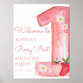 Aardbei 1e verjaardagsfeestje Welkom Poster (Voorkant)