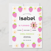 Aardbei 1e verjaardagsuitnodiging Eerste bes zoet Kaart (Voorkant)