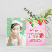 Aardbei 2e verjaardag Roze Waterverf Foto Kaart (Staand voorkant)