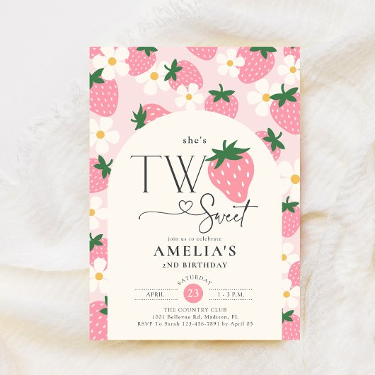 Aardbei 2e verjaardag Two Sweet Roze Kaart