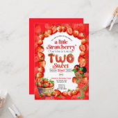 Aardbei 2e verjaardag uitnodiging (Voorkant / Achterkant in situ)