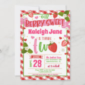 Aardbei 2e verjaardag uitnodiging - Gingham (Voorkant)