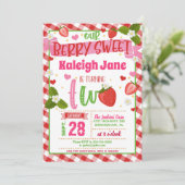 Aardbei 2e verjaardag uitnodiging - Gingham (Staand voorkant)