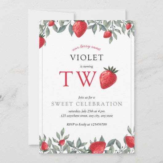 Aardbei 2e verjaardag | Waterverf Berry Sweet Kaart (Voorkant)