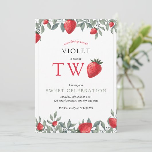 Aardbei 2e verjaardag | Waterverf Berry Sweet Kaart (Staand voorkant)