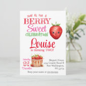 Aardbei 2e Verjaardagsfeestje Berry Kids Verjaarda Kaart (Staand voorkant)