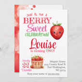 Aardbei 2e Verjaardagsfeestje Berry Kids Verjaarda Kaart (Voorkant / Achterkant)