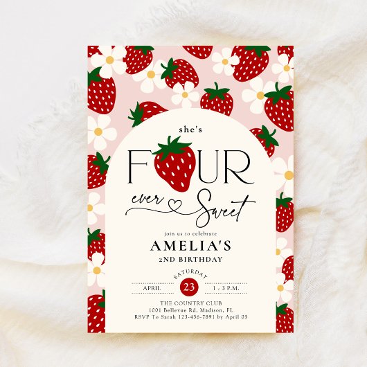 Aardbei 4e verjaardag Four Ever Sweet Kaart