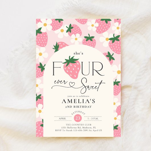 Aardbei 4e verjaardag Four Ever Sweet Roze Kaart