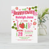 Aardbei 4e verjaardag uitnodiging (Staand voorkant)