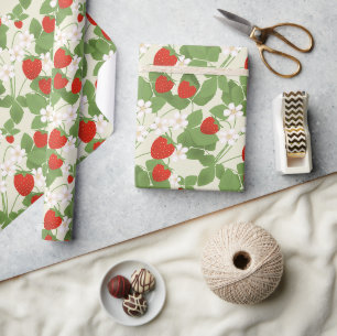 aardbei, aardbei, bloemen, fruit, stijlvol cadeaupapier
