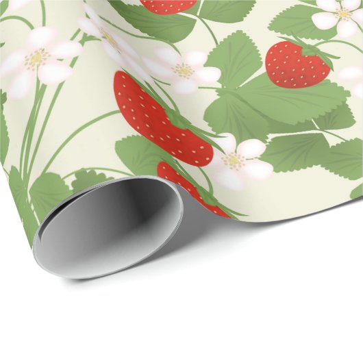 aardbei, aardbei, bloemen, fruit, stijlvol cadeaupapier (Rol Hoek)