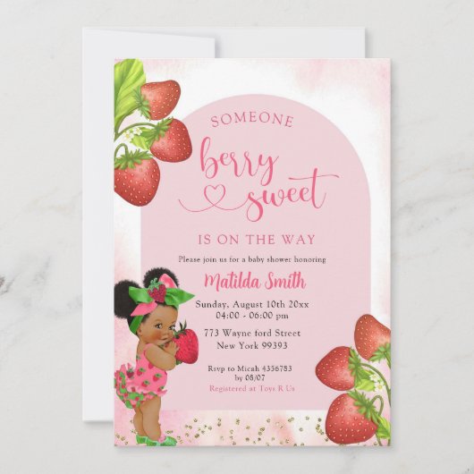 Aardbei Afrikaans Meisje Berry Sweet Baby shower Kaart (Voorkant)