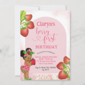 Aardbei Afrikaans Meisje Berry Sweet Eerste Verjaa Kaart (Voorkant)