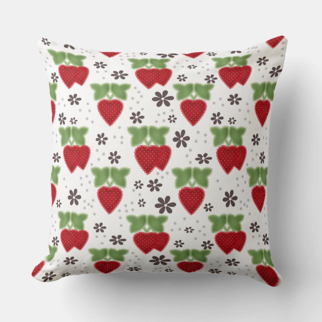 Aardbei-appliqué op een witte achtergrond retro  kussen (Voorkant)