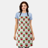 Aardbei-appliqué op gestreepte achtergrond retro schort (Gedragen)