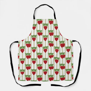 Aardbei-appliqué op gestreepte achtergrond retro schort