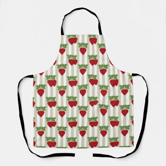 Aardbei-appliqué op gestreepte achtergrond retro schort (Voorkant)