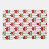 Aardbei-appliqué op gestreepte achtergrond retro theedoek (Horizontaal)