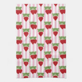 Aardbei-appliqué op gestreepte achtergrond retro theedoek (Verticaal)