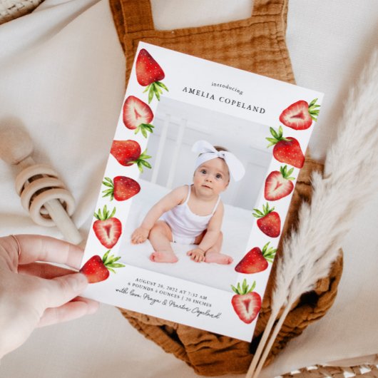 Aardbei Baby Foto geboorteaankondiging Aankondiging