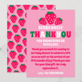 Aardbei Baby Meisje Douche Berry Zoet Bedankkaart (Voorkant / Achterkant)