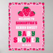 Aardbei Baby Meisje Douche Berry Zoet Welkom Poster (Voorkant)