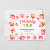 Aardbei Baby Meisje Douche Zomerroze Bedankkaart (Voorkant)
