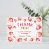 Aardbei Baby Meisje Douche Zomerroze Bedankkaart (Staand voorkant)