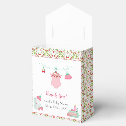 Aardbei Baby outfit met Baby shower Bedankdoosjes (Geopend)