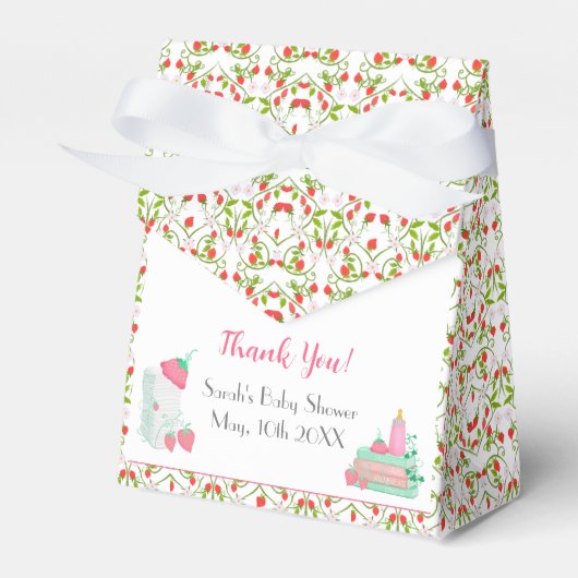 Aardbei Baby outfit met Baby shower Bedankdoosjes (Voorkant Zijde)