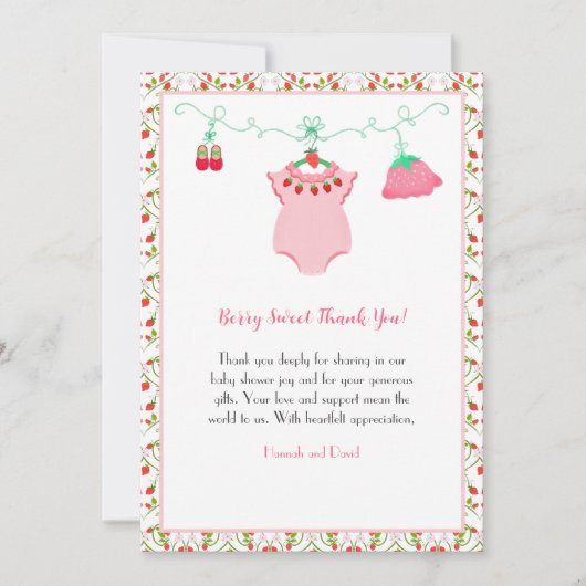 Aardbei Baby outfit met Baby shower Bedankkaart (Voorkant)