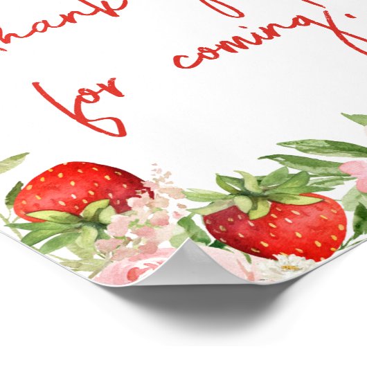 Aardbei Baby shower Bedankt voor het komen Poster (Hoek)