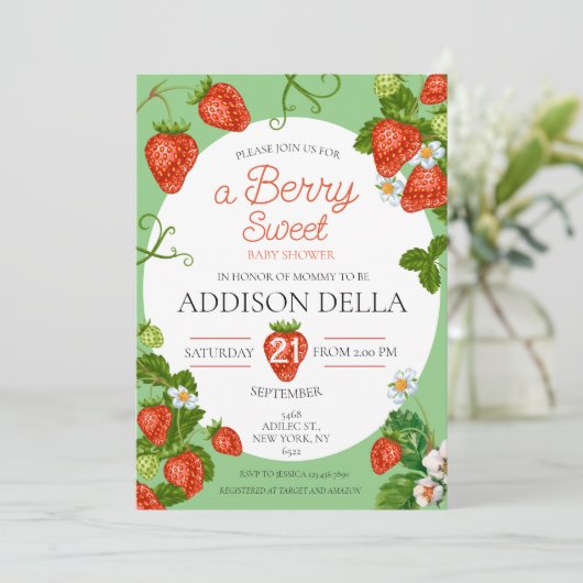 Aardbei Baby shower Berry Baby Kaart (Staand voorkant)