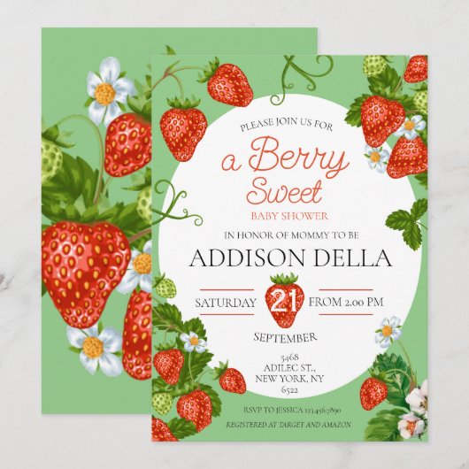 Aardbei Baby shower Berry Baby Kaart (Voorkant / Achterkant)
