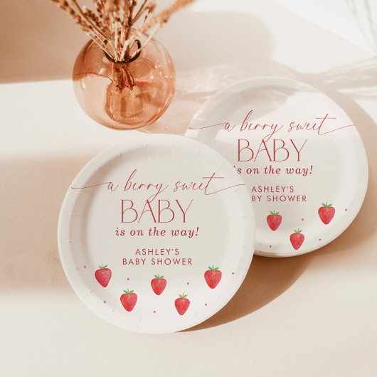 Aardbei Baby shower, Berry Meisje Baby shower Papieren Bordje