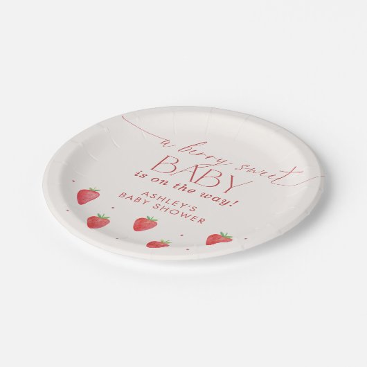 Aardbei Baby shower, Berry Meisje Baby shower Papieren Bordje (Gekanteld)