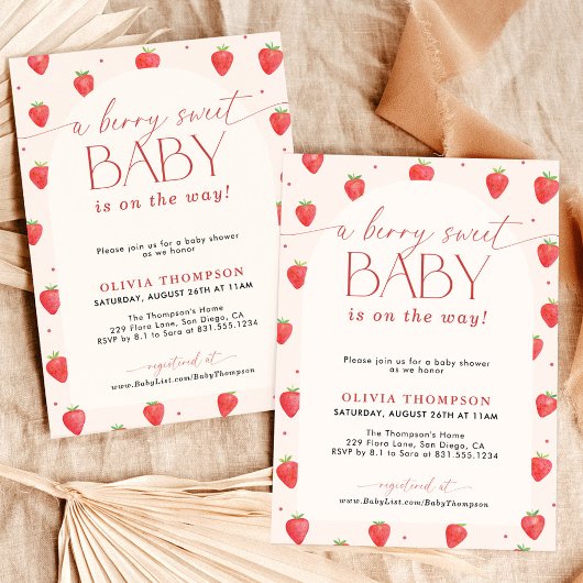 Aardbei Baby shower | Berry Sweet Baby Meisje Kaart