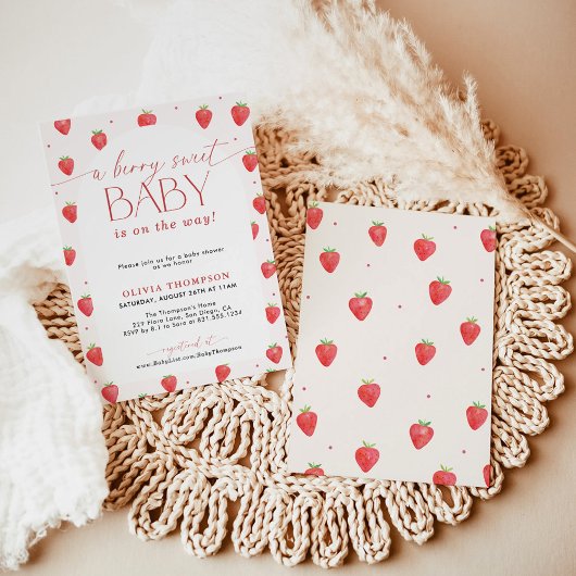 Aardbei Baby shower | Berry Sweet Baby Meisje Kaart