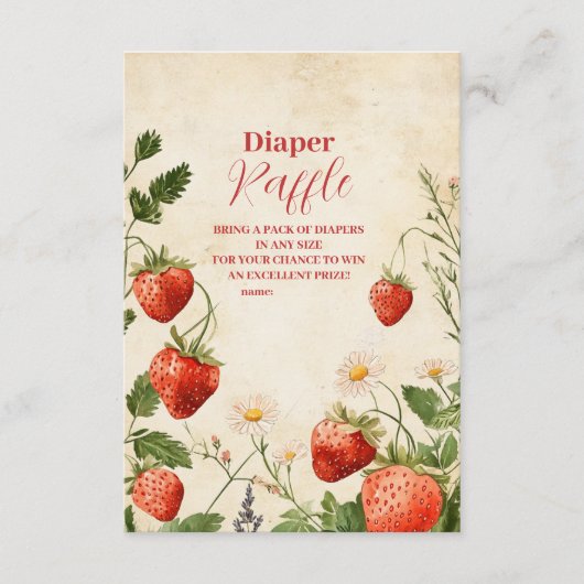 Aardbei Baby shower Berry Sweet Diapper Raffle Informatiekaartje (Voorkant)