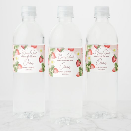 Aardbei baby shower beszoete sjabloon waterfles etiket (Flessen)