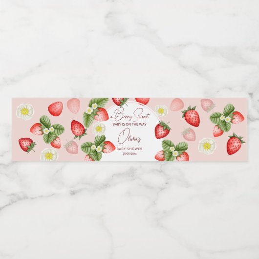 Aardbei baby shower beszoete sjabloon waterfles etiket (Enkel label)