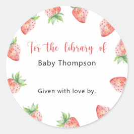 Aardbei - Baby Shower boekplaat, boeken voor baby Ronde Sticker