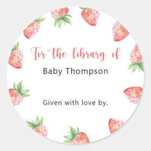 Aardbei - Baby Shower boekplaat, boeken voor baby Ronde Sticker