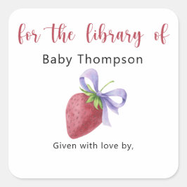 Aardbei - Baby Shower boekplaat, boeken voor baby Vierkante Sticker