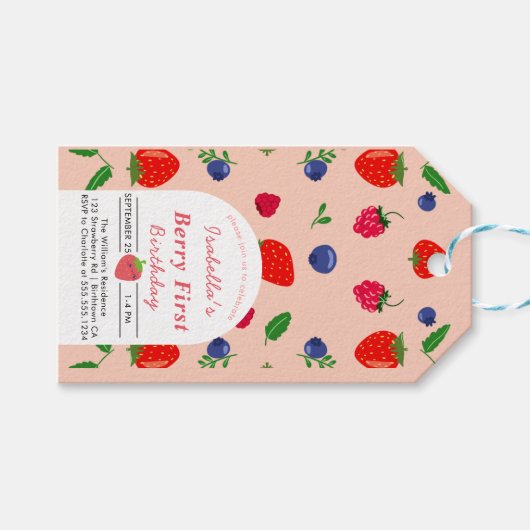 Aardbei baby shower cadeaulabel (Voorkant (Horizontaal))