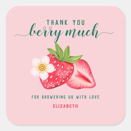 Aardbei Baby shower dank u Berry Much Custom Vierkante Sticker (Voorkant)