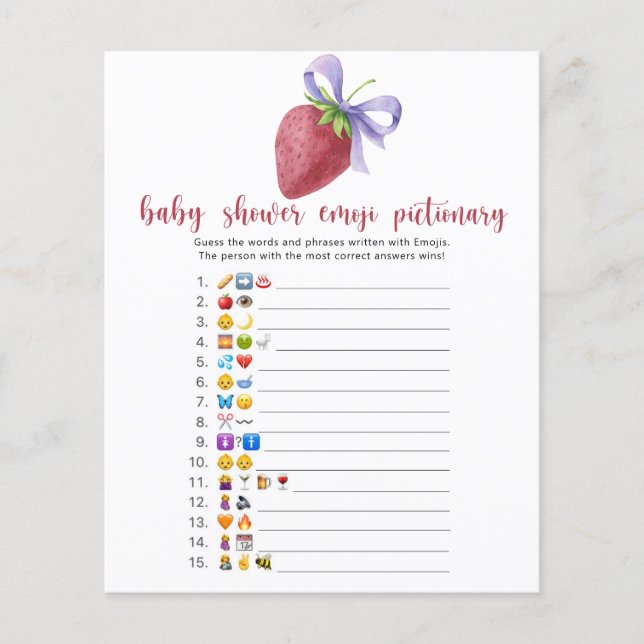 Aardbei - baby shower emoji pictionary spel (Voorkant)