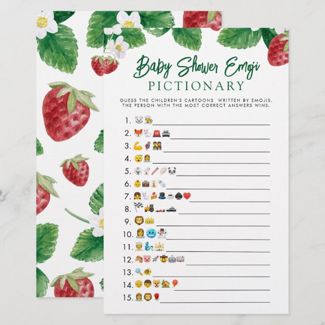 Aardbei Baby shower Emoji spel (Voorkant / Achterkant)